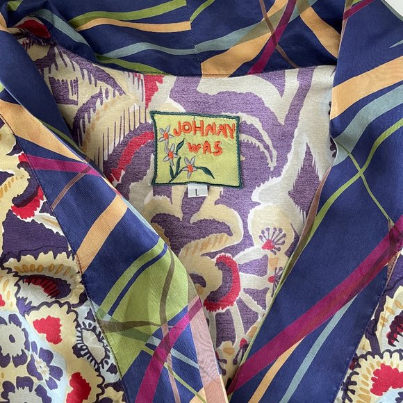 Johnny Was 100% silk floral print smock waist tunic top L - Picture 9 of 10